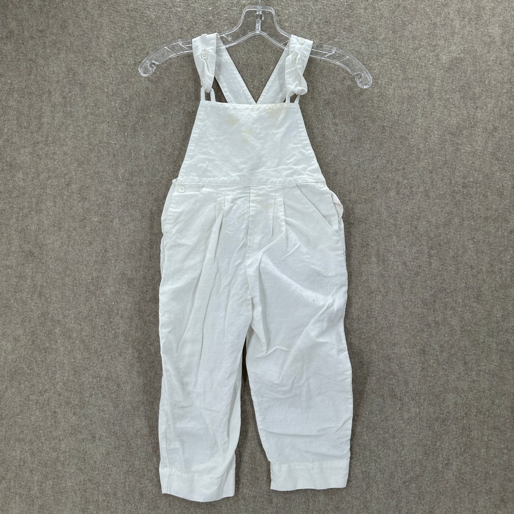 VTG‎ Paper White White Linen Blend Overalls Jumpsuit Baby Toddler Size 4T